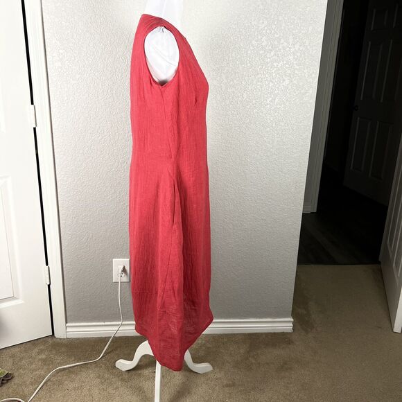 Q'Neel Nordic Design Linen Sleeveless Midi Dress Size 6 Coral Pockets Lagenlook - Picture 6 of 10